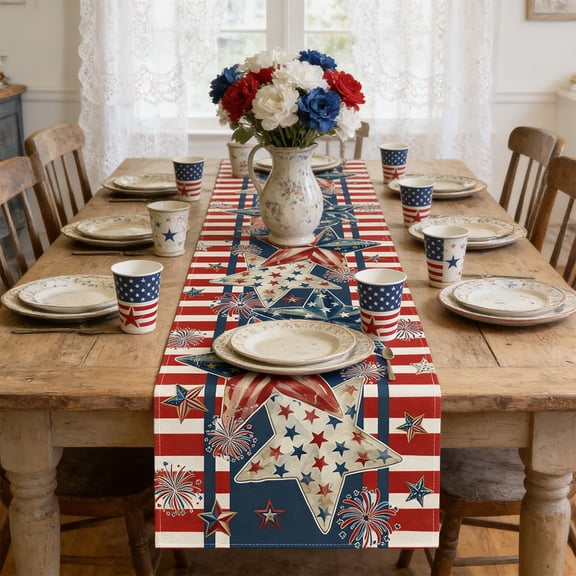 Tuvgenk Party Square Tablecloth 72.05 X 28.74 Inches Linen Multicolor Independence Day Tablecloth Soft