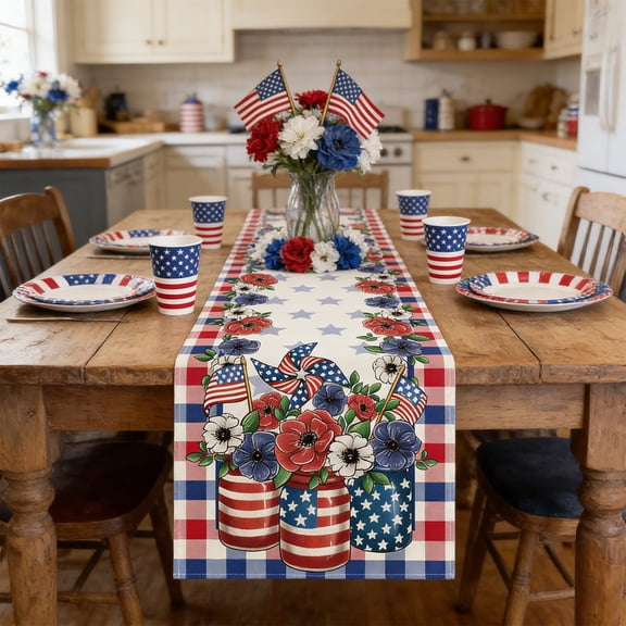 Tuvgenk Party Square Tablecloth Linen Multicolor 72.05 X 28.74 Inches Independence Day Tablecloth Soft