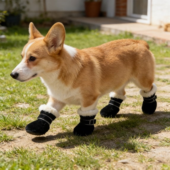 Tuvgenk Paw Protector Dog Booties Warm Adjustable Slip Resistant Rainproof Soft Breathable Reusable Accessory for Daily Outdoor Indoor Walking
