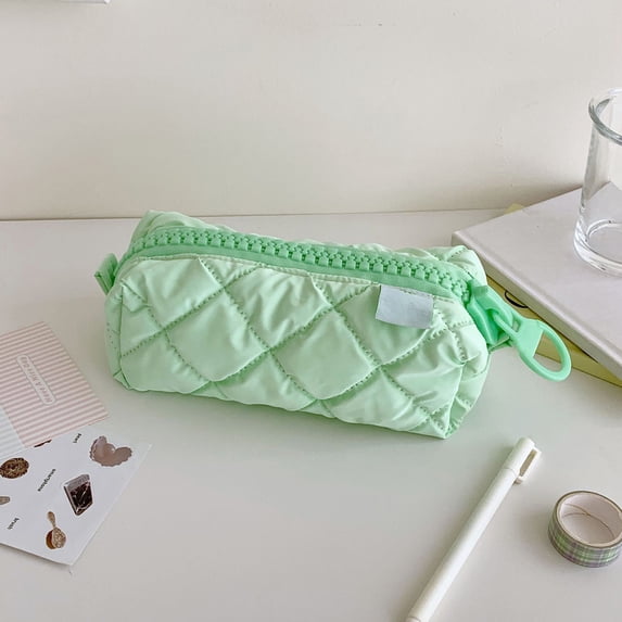 Tuvgenk Pencil Cases Green Pencil Pouch Solid Zipper Pu Portable Cosmetic Bag for Adults