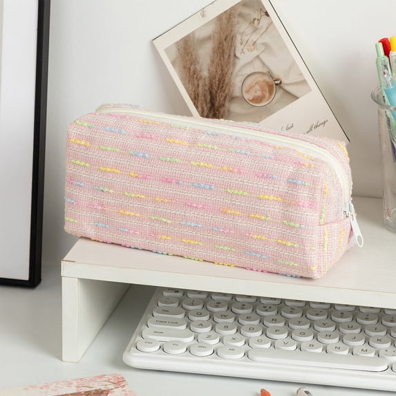 Tuvgenk Pencil Cases Pink Pencil Pouch Solid Color Nylon,Spandex Zipper Portable Cosmetic Bag for College