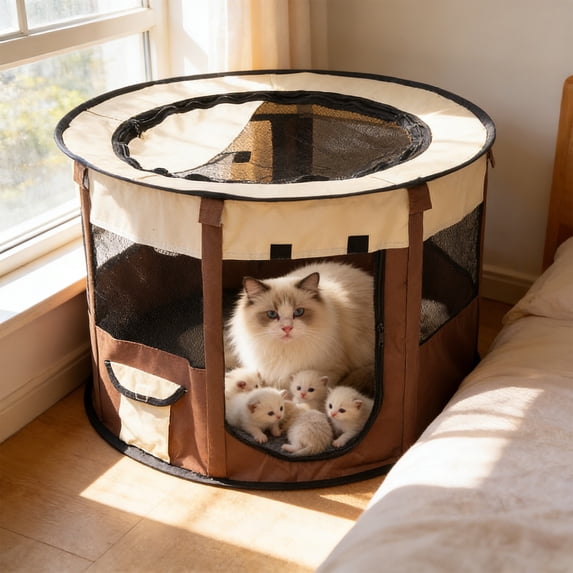Tuvgenk Pet Birthing Tent Foldable Enclosed Shelter Breathable Wear Resistant Portable Washable Nest for Small Medium Pets