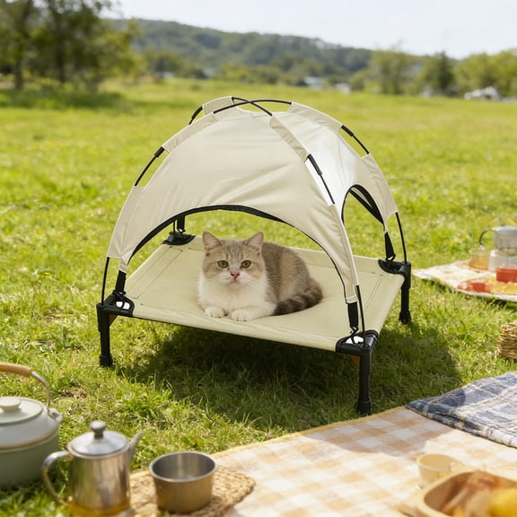 Tuvgenk Pet Elevated Bed Canopy Shade Shelter Breathable Off Ground Layout For Backyard Patio Outdoor Daily Comfort Rest Space