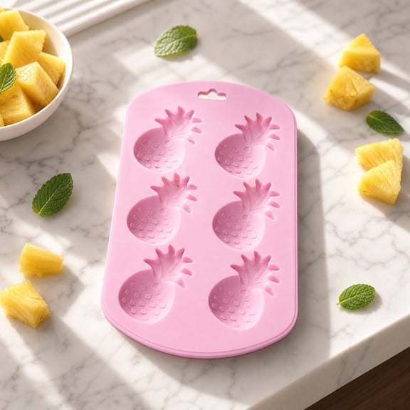 Tuvgenk Pineapple Ice Tray Tray Silicone 6-Cavity Fruit Mold for Cocktails Juice and Summer Drinks Pink