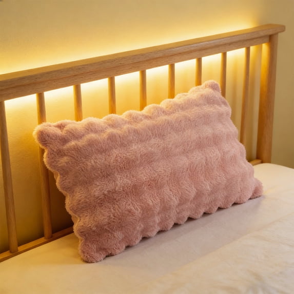 Tuvgenk Pink Fluffy Pillow Cover Rectangular, 29x19 Inch Standard Size Soft Plush Bubbled Pillow Case with Zipper for Home Decor, Bed Sofa Living Room