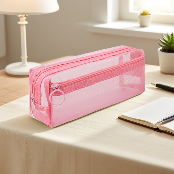 Tuvgenk Pink Pencil Cases Large Capacity Pencil Pouch Solid Color Zipper 100%Polyester Stain-Resistant Cosmetic Bag for Adults