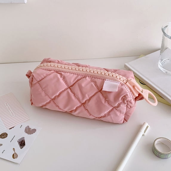 Tuvgenk Pink Pencil Cases Pencil Pouch Solid Stain-Resistant Zipper Pu Cosmetic Bag for College