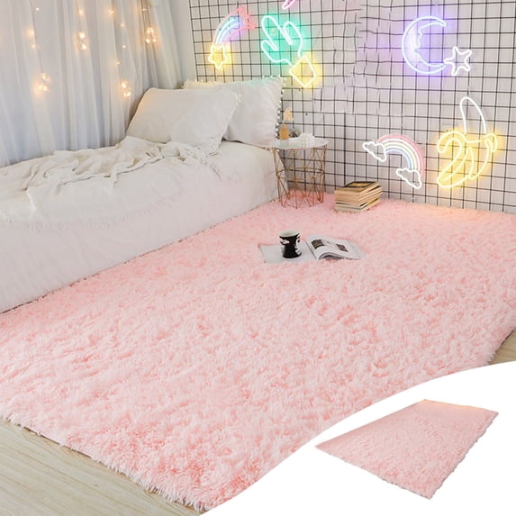 Tuvgenk Pink Solid Shag Area Rug 62.99x31.49x0.07in Ultra Soft Non Slip Modern Design Easy Clean