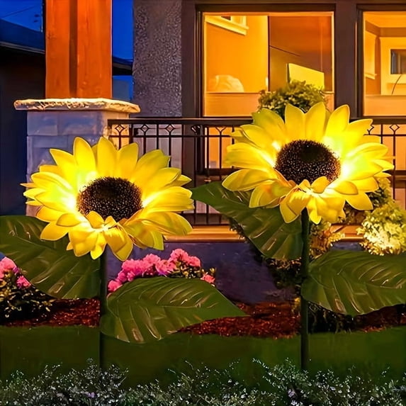 Tuvgenk Plastic Garden Stakes Decorative Solar Sunflower Yellow Lighted Garden Stakes Sturdy Outdoors for Patio、Greenhouse