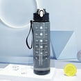 thumbnail image 1 of Tuvgenk Plastic Water Bottles with Straw, Handle & Time Marker Gym 25 Oz Water Bottle Flask Motivational Reusable Black for Hiking Office Travel, 1 of 6