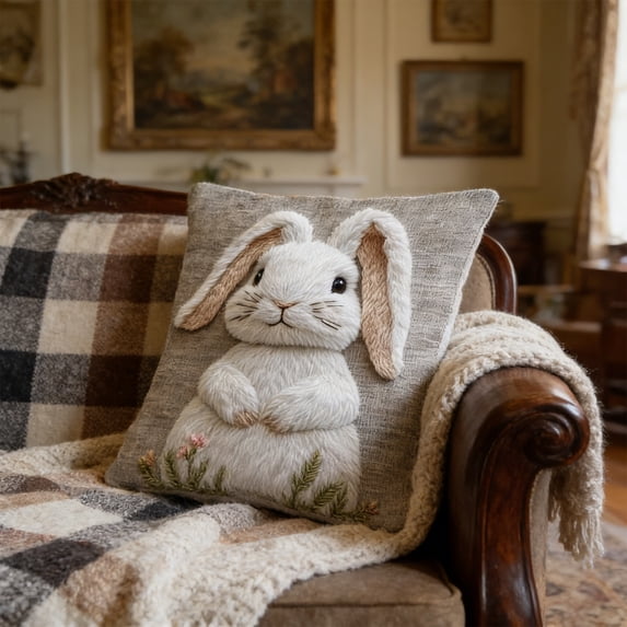 Tuvgenk Polyester Throw Pillow Covers 18x18 In Indoors Embroidered Pillowcases Multicolor Furry Rabbit for Patio