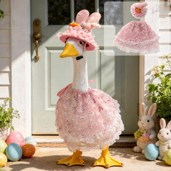 Tuvgenk Porch Goose Outfits 23 inch Spring Summer Porch Goose Clothes Seasonal Pink Outdoor Decoration Outfits for Lawn Geese