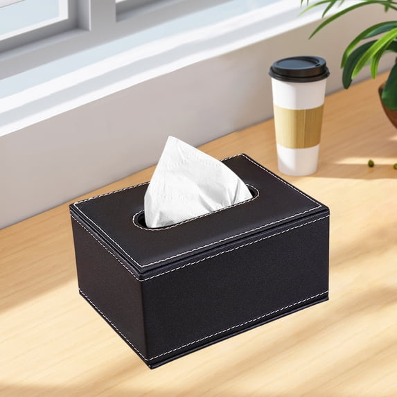 Tuvgenk Pu Facial Tissue Covers Black Rectangular Tissue Box Gift Stylish Decorative Tissue Box for Friends