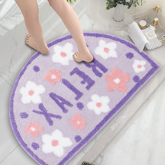 Tuvgenk Purple Flower Semi-Circle Bathroom Mat 15.75x23.62in Eco-Friendly Non Slip Absorbent Easy Clean