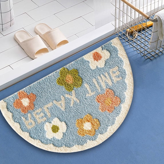 Tuvgenk Quick Dry Bathroom Rugs Non Slip Absorbent Bath Mat 1'X2' Small Semicircle Blue Shower Floor Mat