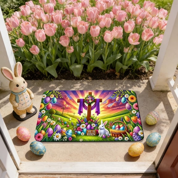 Tuvgenk Quick Dry Easter Bathroom Rugs Non Slip Absorbent Bath Mat Small Multicolor Rectangle Easter Eggs 1'X2' Shower Mat