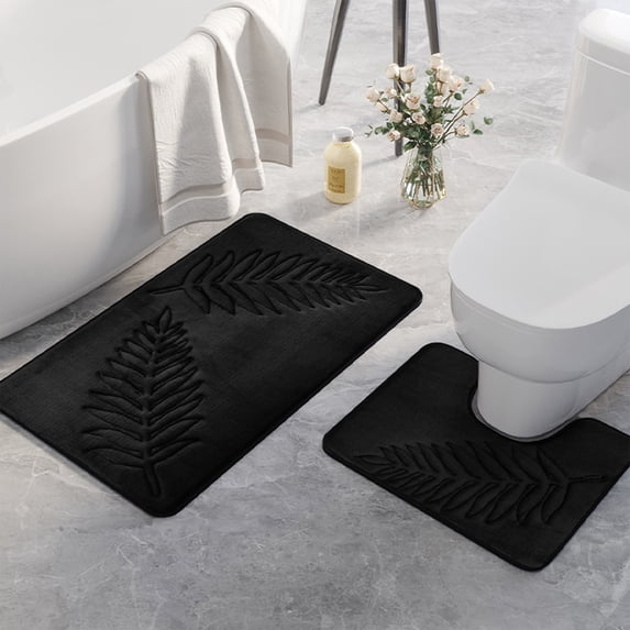 Tuvgenk Quick Drying Bathroom Rugs Set 2 Piece Absorbent Non Slip Toilet Rug Large Black Rectangle Bathroom Floor Mat for Tub