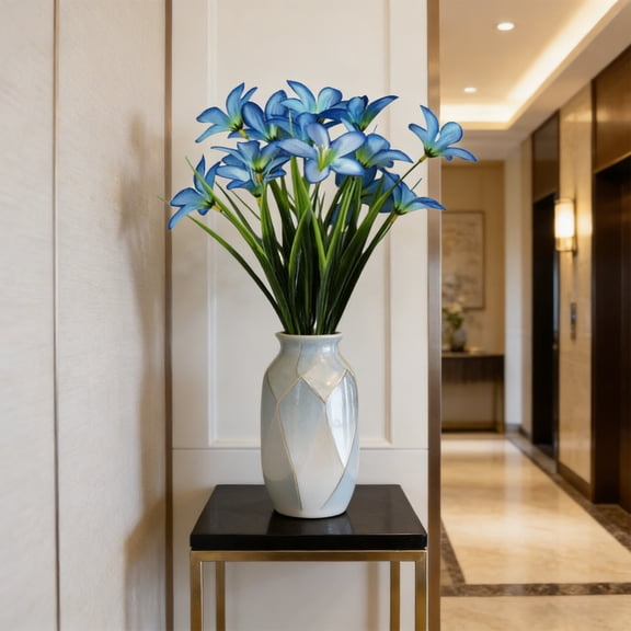 Tuvgenk Plastic Artificial Flowers Indoor Rain Lily Blue Plants Indoor Living Room Porch Window Box Home Decor