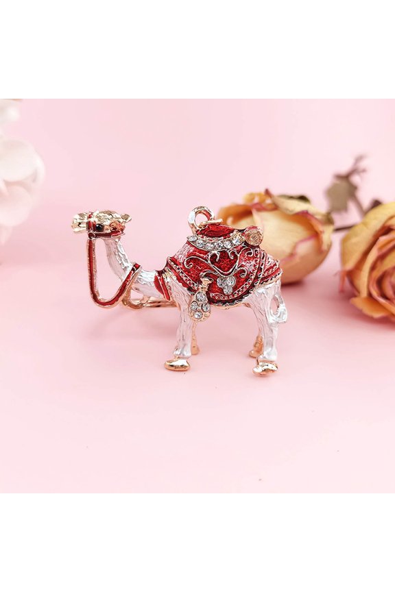 Red Crystal Camel Keychain Ornament - Unique Inlay Craftsmanship for Valentine's Gifts, Home Decor, and Bag Charm Accents