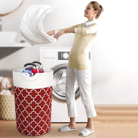Tuvgenk Red Dirty Laundry Basket 15*29.1in Folding Handles Storage Basket Cloth Dorm Carry Storage Bin