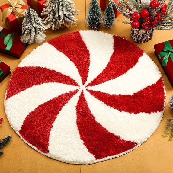 Tuvgenk Red Geometric Christmas Carpet 23.6x23.6in Soft Non Slip Washable Foldable Mat