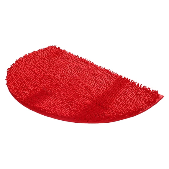 Tuvgenk Red Solid Half Round Chenille Rug 35x50cm Channeled Design Soft Absorbent Easy Clean