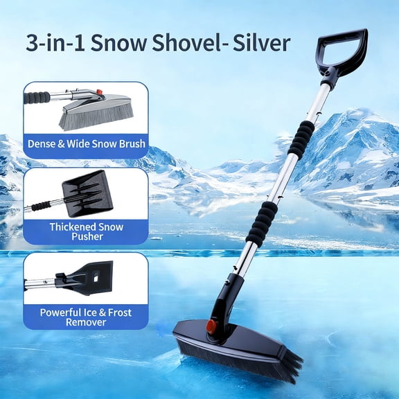 Tuvgenk Retractable Car Snow Removal Tool Multifunctional Automotive Ice Scraper for Winter Vehicle Windshield Maintenance