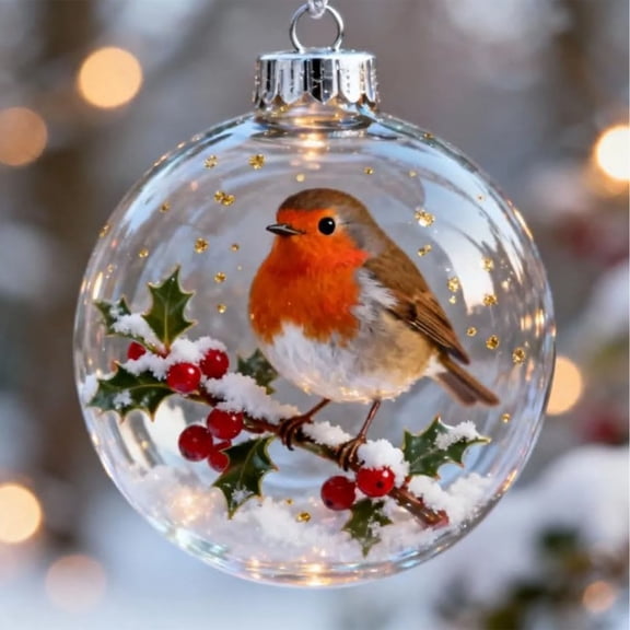 Tuvgenk Robin Bird Hanging Decor Pendant Crystal Snow Globe Water Globe Glass Dome Resin Base Hand Sculpted Figurine Home Holiday Decor Durable Stable
