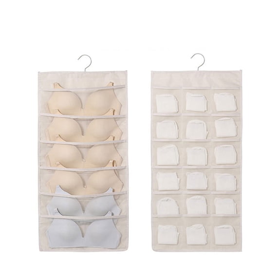 Tuvgenk Rotatable Underwear Organizer Bag 32x16 inch Double-Sided Hanging Closet Storage Caddy Multi-Pocket Non-Woven Fabric Breathable for Underwear