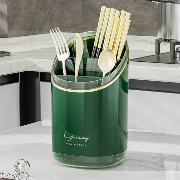 Tuvgenk Separate Chopstick Storage Box Compartmental 8x5 inch Wall Mounted Kitchen Utensil Holder Compact Plastic Green Sturdy for Chopstick Spoon