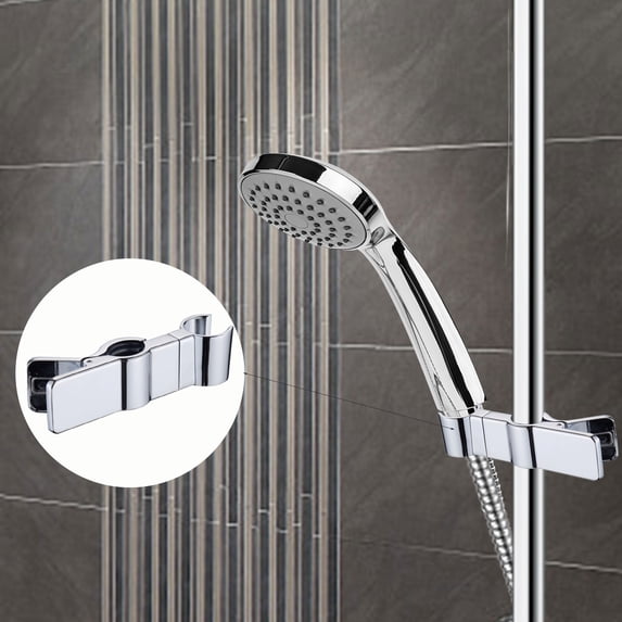 Tuvgenk Shower Head Holder Anti-Slip Bathroom Shower Head Bracket No Drill Silver Alloy Angle Rotatable Height Adjustable for Round Shower Rod