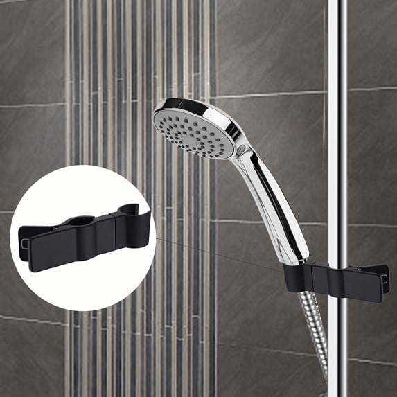 Tuvgenk Shower Head Holder Bathroom Anti-Slip Shower Head Bracket Black No Drill Angle Rotatable Alloy Height Adjustable for Round Shower Rod