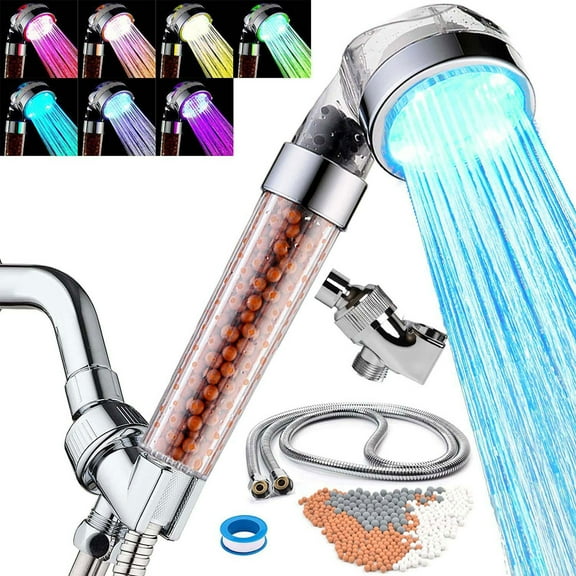 Tuvgenk Shower Head Led Handheld Shower Head Clear Detachable Replacement 7 Color Plastic for Home Bathroom
