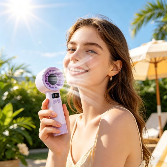 Tuvgenk Slim Handheld Fan Digital Display High Velocity Wind Gathering USB Rechargeable Portable Mini Fan Purple