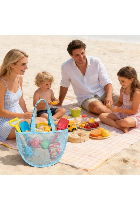 Small Mesh Beach Tote Bag with Snap Closure, Lightweight Net Shoulder Bag for Pool Travel Seashell Storage and Daily Use