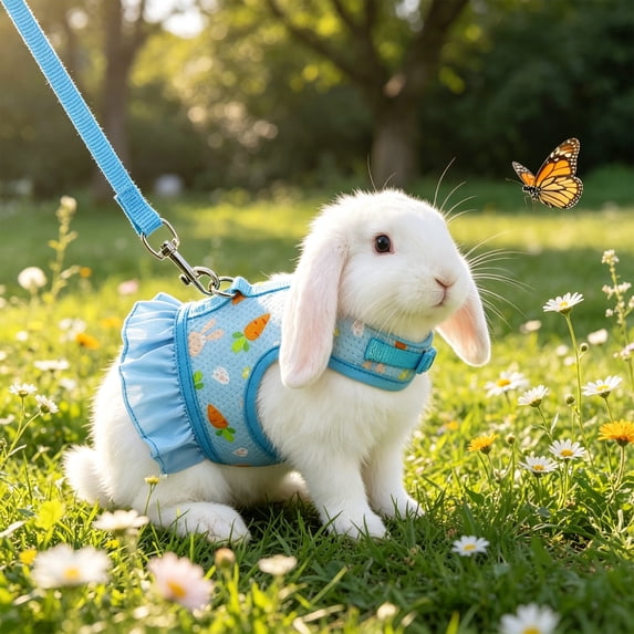 Tuvgenk Small Pet Harness and Leash Set Vest Style Breathable Mesh Rabbit Chest Strap for Guinea Pig Outdoor Walk S Blue