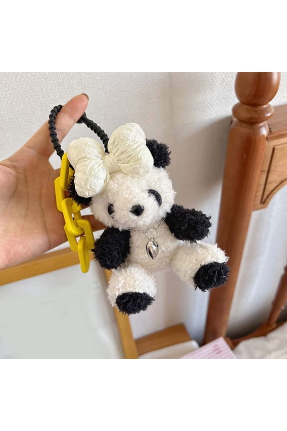 Soft Cute Pet Bow Bear Doll Keychain, Adorable Car Decoration & Bag Charm for Women