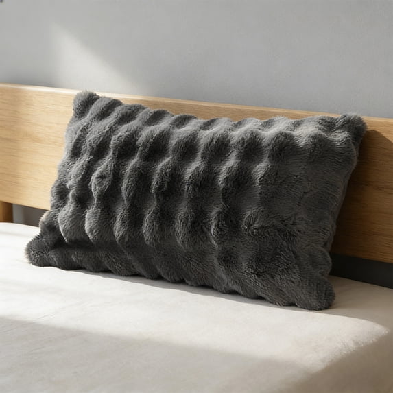 Tuvgenk Soft Plush Rectangular Pillow Cover, 29x19 Inch Standard Size Fuzzy Long Pile Bubbled Pillowcase with Zipper for Bedroom Couch Decor, Dark gray