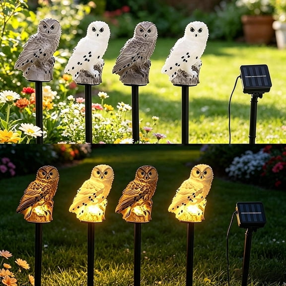 Tuvgenk Solar Light Outdoor Owl Light, Lawn Light Garden Balcony Decorative Spike Light White-Gray Mixed Style
