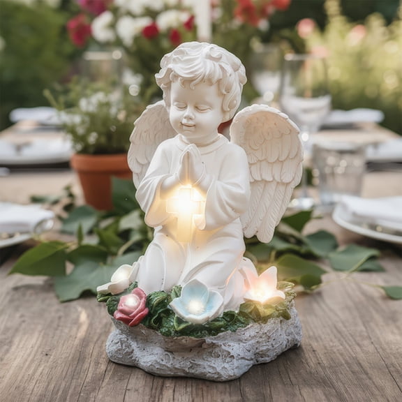 Tuvgenk Solar Powered Resin Cherub Figurine Lamp Outdoor Garden Decor, Patio, Yard, Angel Statue Gift