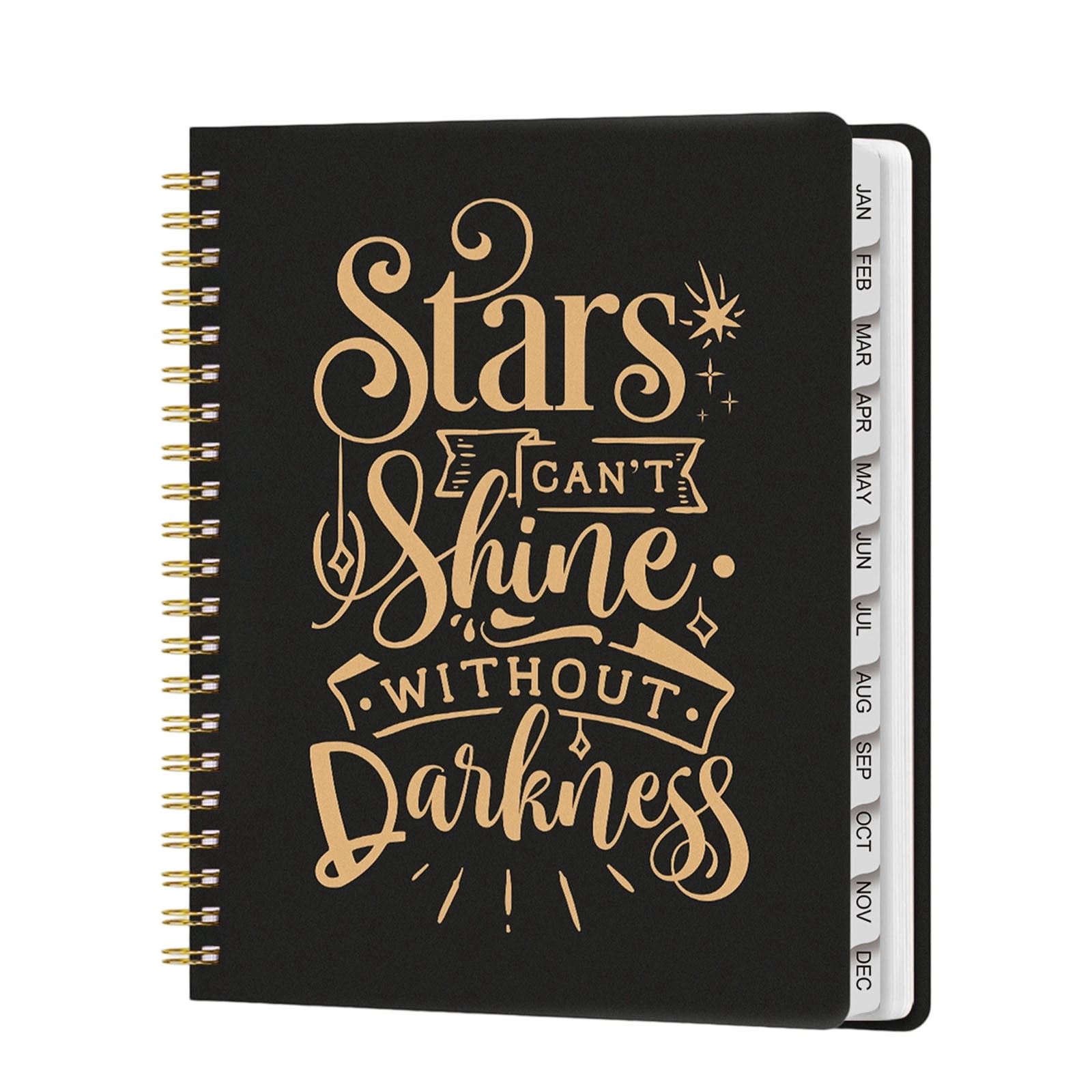 Tuvgenk Spiral Notebook A4 Black Subject Notebook Thick Stars Travel Diary with Separating Pages