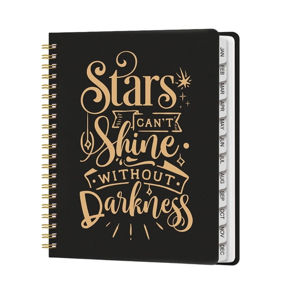 Tuvgenk Spiral Notebook A4 Black Subject Notebook Thick Stars Travel Diary with Separating Pages