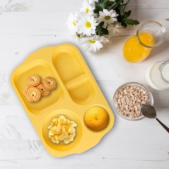 Tuvgenk Square Divided Dinner Plates 12*8 In Plastic Buffet Plates Stackable Five-Cell Grid Yellow Plates