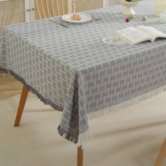 Tuvgenk Square Tablecloth 35.43 X 59.06 Inches Gray 60%Cotton,40%Linen Tablecloth Soft Tassel