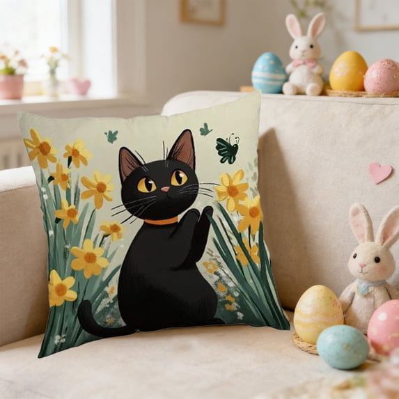 Tuvgenk Square Throw Pillow Covers Comfort Black Cat 18x18 in Spring Pillow Covers Animals Home Durable Decorative Couch Cushion Covers with Zipper