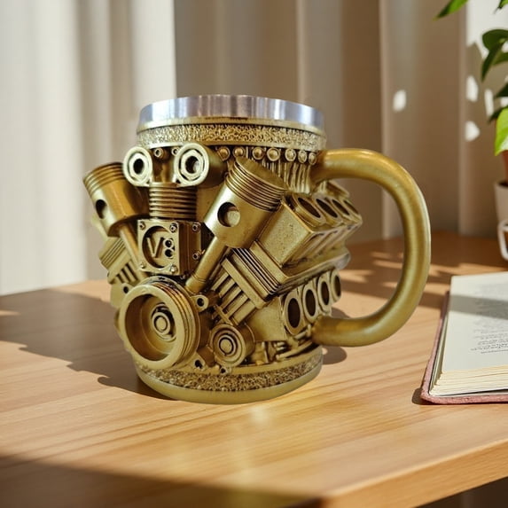 Tuvgenk Stainless Steel Cups Ornament 12 Oz Gold Mugs Cappuccino Cup, Latte Cup Reusable Novelty Coffee Mugs