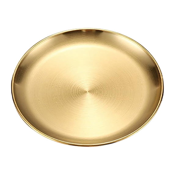 Tuvgenk Stainless Steel Dinner Platess Round Dinner Plates Stackable Glod Grilled Meat Plates