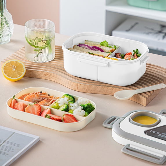 Tuvgenk Stainless Steel Insulated Lunch Box,Thermal Meal Prep Containers with 1200ml Capacity,Leakproof Bento Box with Cutlery,White