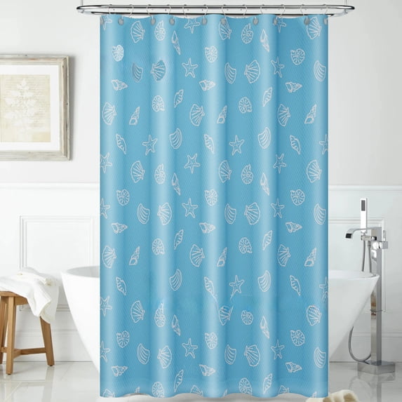 Tuvgenk Starfish, Shell, Conch Plastic Shower Curtain Blue 31.5x70.87in Bathroom Curtain Durable Thick Waterproof Washable Rings