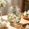 thumbnail image 1 of Tuvgenk Stemless Wine Glass with Gold Rim Dragonfly Floral Art for Red Wine Cocktails and Home Decor, 1 of 7